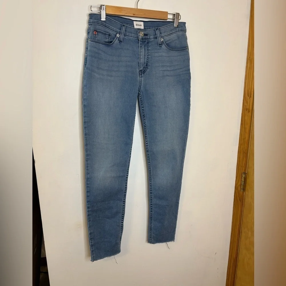 Hudson Natalie Mid Rise Skinny Jeans Raw Hem